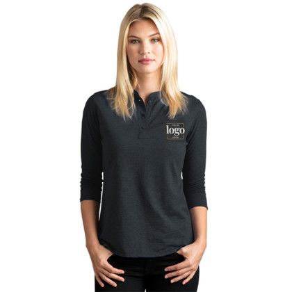 Custom Women's Cambridge Henley - Model Wearing Black Full Sleeves T-Shirt 