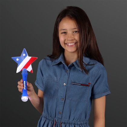 Custom US Flag Star Light-Up Wand 10.25" - Model Displaying Flag Star With Imprint Custom US Flag Star Light-Up Wand 10.25" - Model Displaying Flag Star With Imprint