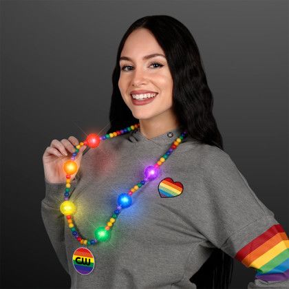 Custom Bright Beads Rainbow Party Necklace with Medallion - Featuring The Model Custom Bright Beads Rainbow Party Necklace with Medallion - Featuring The Model