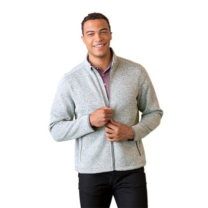 Custom Summit Sweater-Fleece Jacket - Model Wearing Iceberg jacket