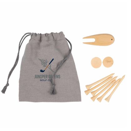 Custom Bamboo Golf Tee Set with Recycled Pouch - Gray 