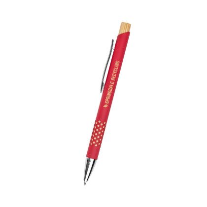 Custom Asher Recycled Aluminum Pen  - Red With Bamboo