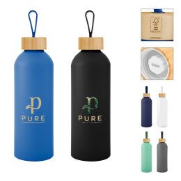 Custom 25 Oz Blaire Recycled Aluminum Bottle With Bamboo Lid And Carry Handle - All colors 