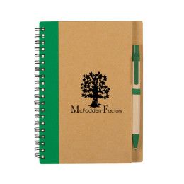Eco-Inspired Promotional Spiral Notebook with Pen Natural with Lime Eco-Inspired Promotional Spiral Notebook with Pen Natural with Lime
