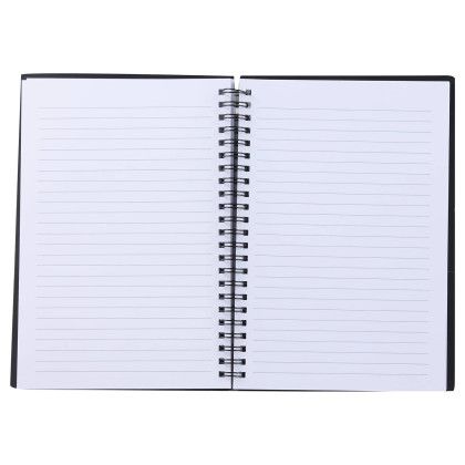Custom 5.5" x 8.5" Spiral Notebook with Clear Pocket - Black Open View
