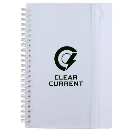 Custom 5.5" x 8.5" Spiral Notebook with Clear Pocket - White 