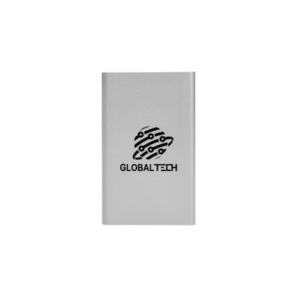 Custom UL Listed Slim Power Bank 2.0 - Silver Front View Custom UL Listed Slim Power Bank 2.0 - Silver Front View