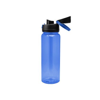 Custom 32 Oz. Pop Sip RPET Bottle - Transculent Blue/Black With Open Cap