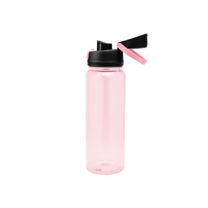 Custom 32 Oz. Pop Sip RPET Bottle - Transculent Pink/Black With Open Cap 