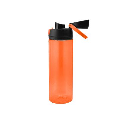 Custom 24 Oz. Pop Sip RPET Bottle - Translucent Orange/Black With Open Cap 