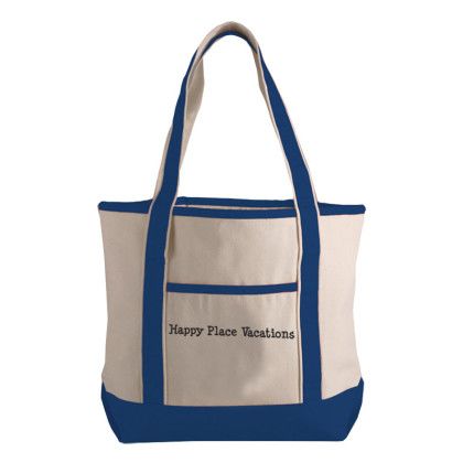 Custom Nautical 12 oz Large Natural Canvas Tote Bag - Royal