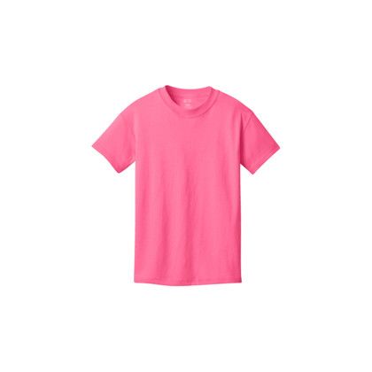 Custom Port & Company Youth Core Cotton Tee - Neon Pink Front Side Custom Port & Company Youth Core Cotton Tee - Neon Pink Front Side