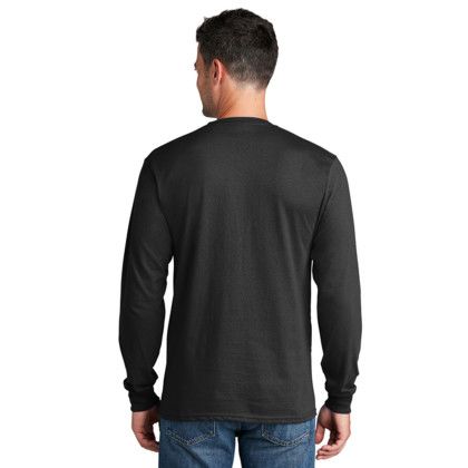 Custom Long Sleeve Color Cotton T-Shirt-Port & Company - Jet Black Back Side