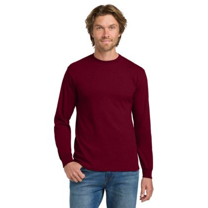 Custom Gildan - Heavy Cotton 100% Cotton Long Sleeve T-Shirt - Garnet Front View