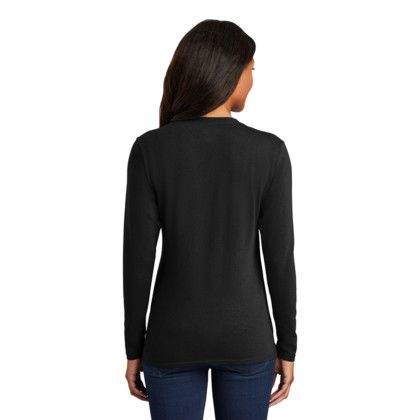 Custom Port & Company Women's Long Sleeve Core Cotton Tee - Jet Black Back View