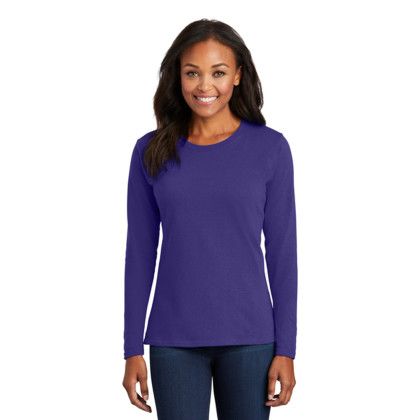Custom Port & Company Women's Long Sleeve Core Cotton Tee - Purple Front View 