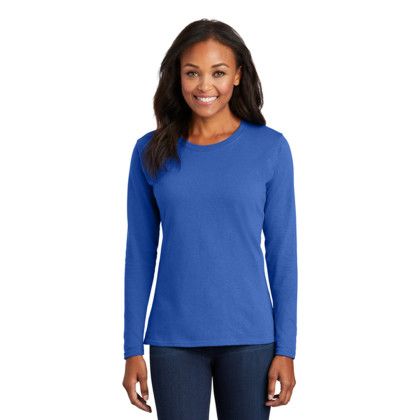 Custom Port & Company Women's Long Sleeve Core Cotton Tee - Royal Front View