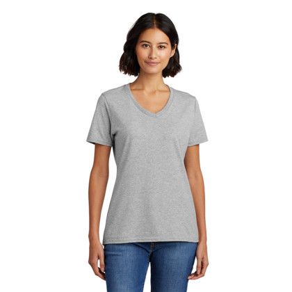 Custom Port & Company Women's Core Cotton V-Neck Tee - Ash Front Side Custom Port & Company Women's Core Cotton V-Neck Tee - Ash Front Side