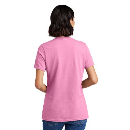 Custom Port & Company Women's Core Cotton V-Neck Tee - Candy Pink Back Side
