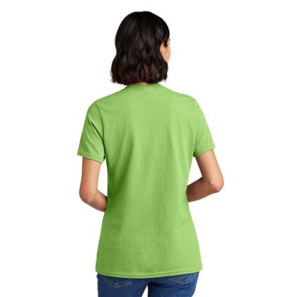 Custom Port & Company Women's Core Cotton V-Neck Tee - Lime Back Side
