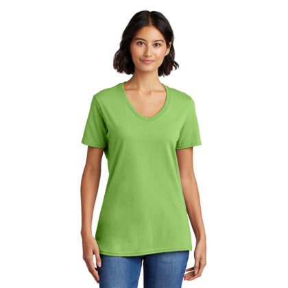 Custom Port & Company Women's Core Cotton V-Neck Tee - Lime Front Side
