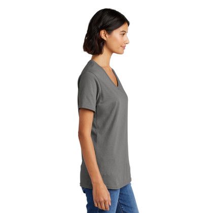 Custom Port & Company Women's Core Cotton V-Neck Tee - Medium grey Side View