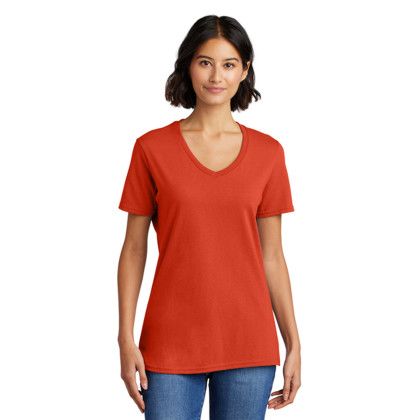 Custom Port & Company Women's Core Cotton V-Neck Tee - Orange Front Side 