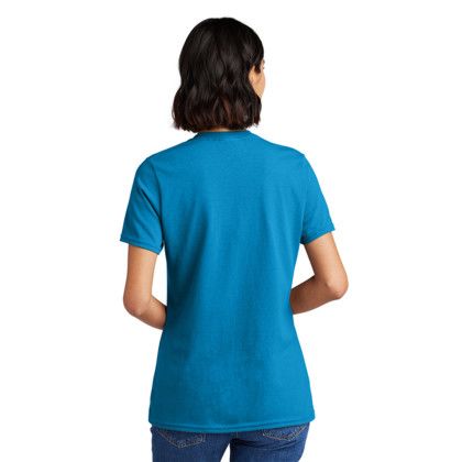 Custom Port & Company Women's Core Cotton V-Neck Tee - Sapphire Back Side 