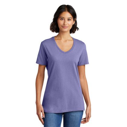 Custom Port & Company Women's Core Cotton V-Neck Tee - Violet Front Side
