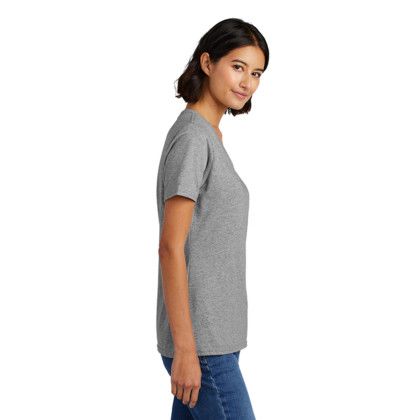 Custom Port & Company Women's Core Cotton V-Neck Tee - Athletic-heather Side View 
