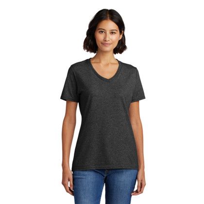 Custom Port & Company Women's Core Cotton V-Neck Tee - Dark heather Gray Front Side