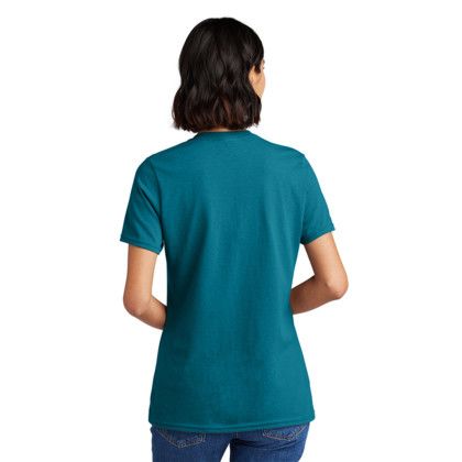 Custom Port & Company Women's Core Cotton V-Neck Tee - Teal Back Side 
