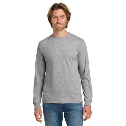 Custom Gildan - Heavy Cotton 100% Cotton Long Sleeve T-Shirt - sports Grey Front View    
