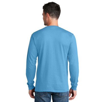 Custom Long Sleeve Color Cotton T-Shirt-Port & Company - Aquatic blue Back Side