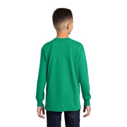 Custom Port & Company Youth Long Sleeve Core Cotton Tee - Kelly Green Back View 