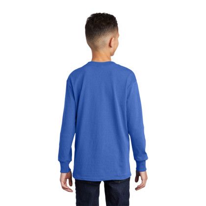 Custom Port & Company Youth Long Sleeve Core Cotton Tee - Royal Back View 