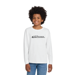 Custom Gildan Youth Heavy Cotton 100% Cotton Long Sleeve T-Shirt - White Front View