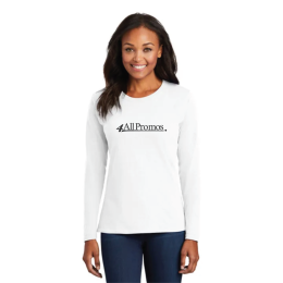 Custom Port & Company Women's Long Sleeve Core Cotton Tee - White Front View 