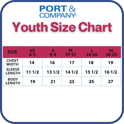 Custom Port & Company Youth Core Cotton Tee - Size Chart Custom Port & Company Youth Core Cotton Tee - Size Chart