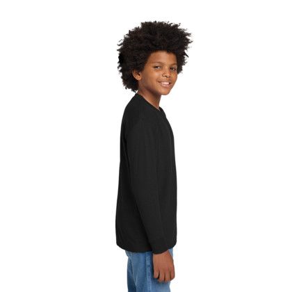 Custom Gildan Youth Heavy Cotton 100% Cotton Long Sleeve T-Shirt - Black Side View