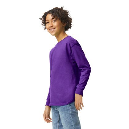 Custom Gildan Youth Heavy Cotton 100% Cotton Long Sleeve T-Shirt - Purple Side View