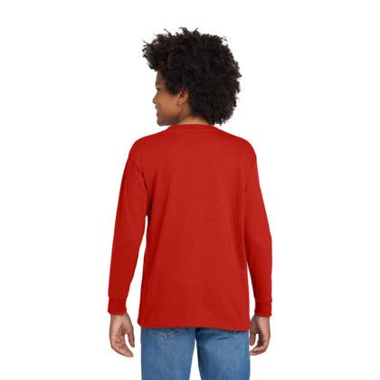Custom Gildan Youth Heavy Cotton 100% Cotton Long Sleeve T-Shirt - Red Back View