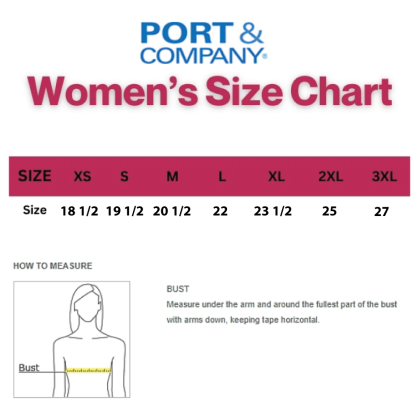 Custom Port & Company Women's Long Sleeve Core Cotton Tee - Size Chart