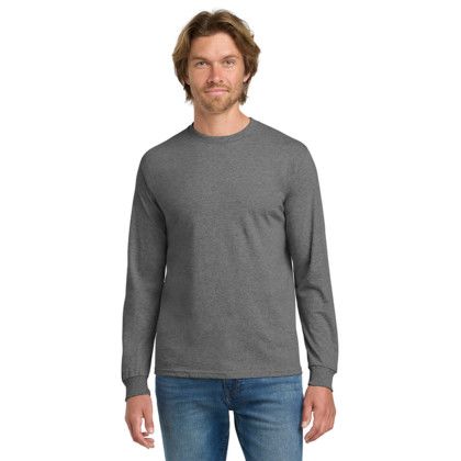Custom Gildan - Heavy Cotton 100% Cotton Long Sleeve T-Shirt - Graphite Heather Front View