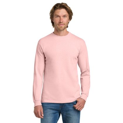 Custom Gildan - Heavy Cotton 100% Cotton Long Sleeve T-Shirt - Light Pink Front View