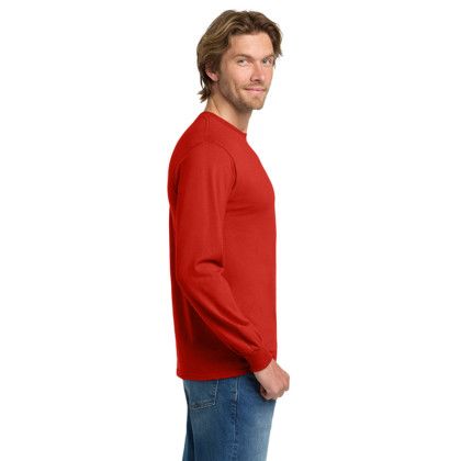 Custom Gildan - Heavy Cotton 100% Cotton Long Sleeve T-Shirt - Red Side View   