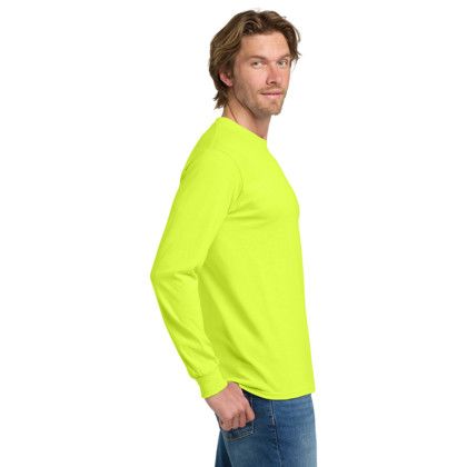 Custom Gildan - Heavy Cotton 100% Cotton Long Sleeve T-Shirt - Safety Green Side View    
