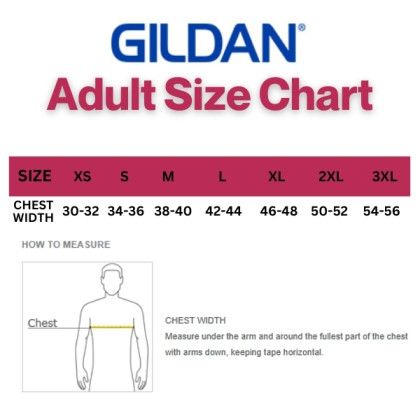 Custom Gildan Ultra Cotton Long Sleeve T-Shirt - Size Chart