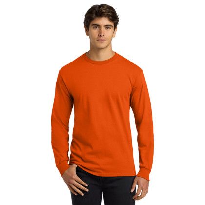 Custom Gildan Ultra Cotton Long Sleeve T-Shirt - Orange Front Side 