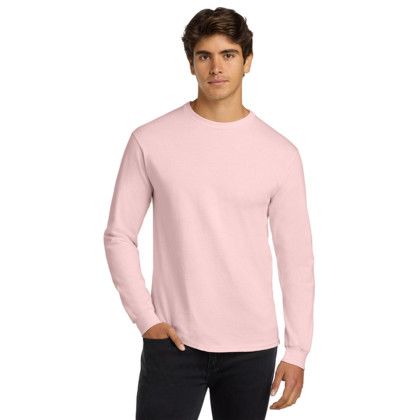 Custom Gildan Ultra Cotton Long Sleeve T-Shirt - Light Pink Front Side